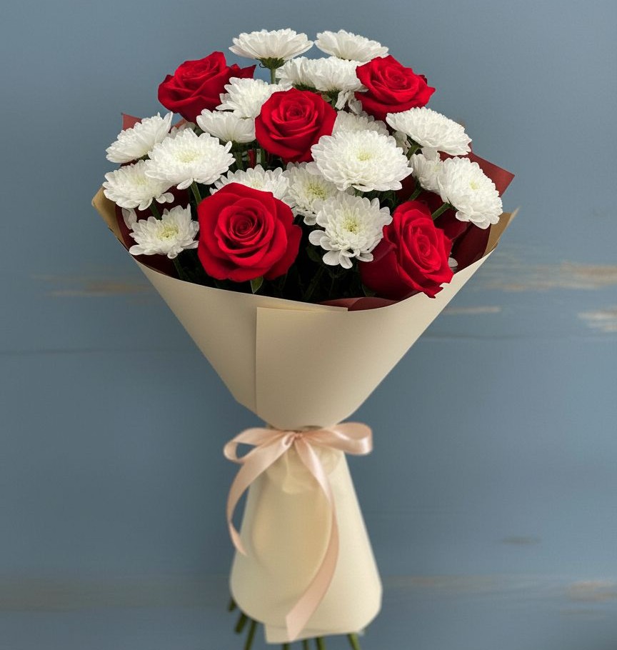 Букет цветов из: Розы и Хризантемы в Кысыл-Сыре