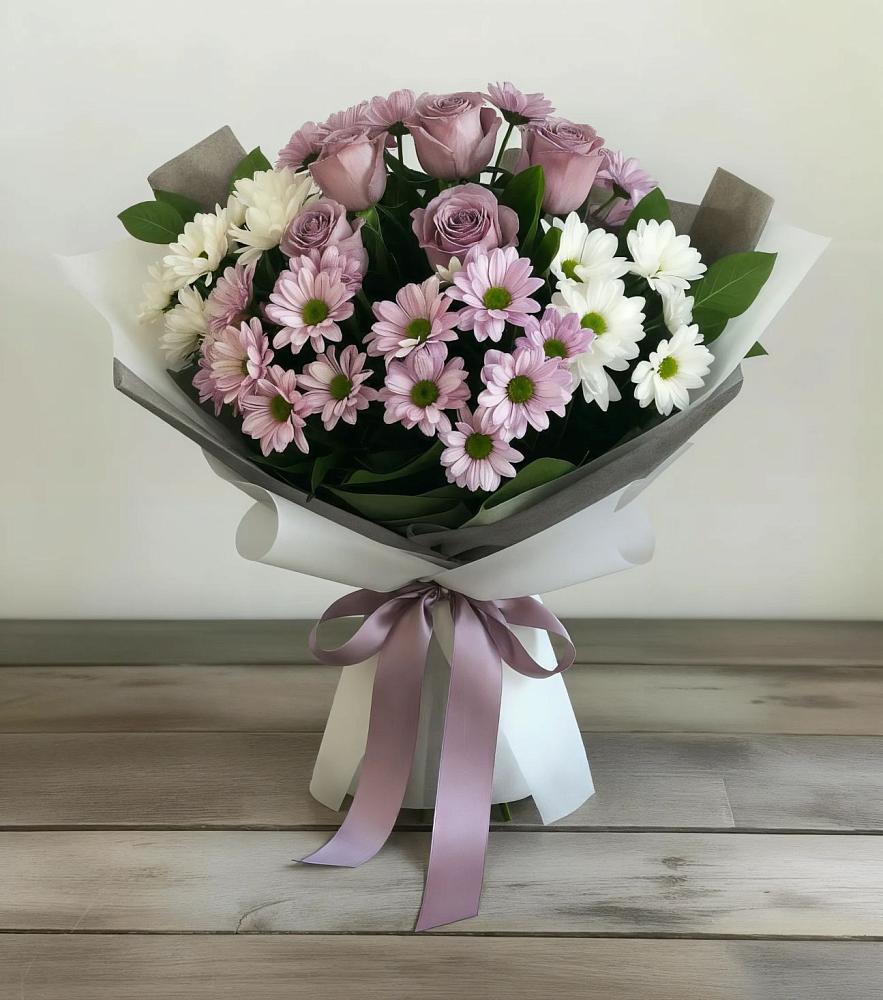 Букет цветов из: Хризантемы и Розы в Кысыл-Сыре