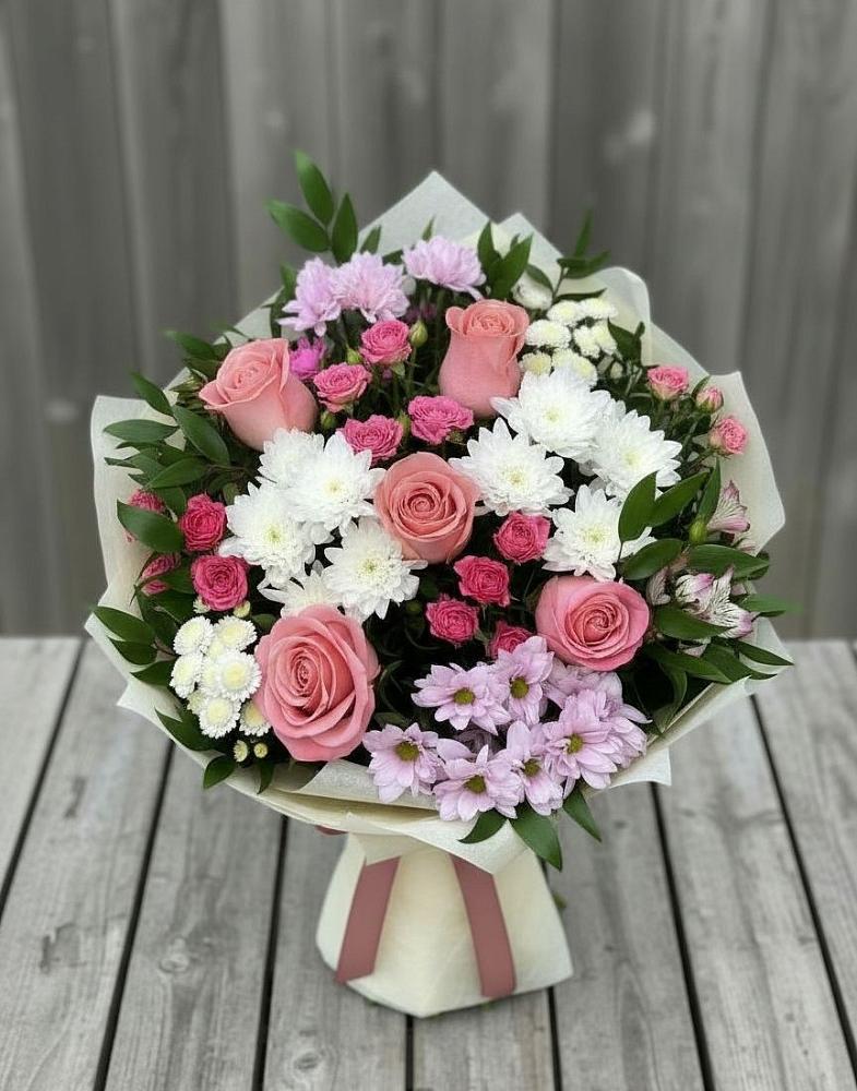 Букет цветов из: Альстромерии, Гвоздики, Розы и Хризантемы в Кысыл-Сыре