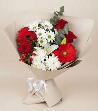 Букет цветов из:  Розы, Хризантемы, Герберы и Лилии в Кысыл-Сыре