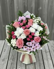 Букет цветов из:  Альстромерии, Гвоздики, Розы и Хризантемы в Кысыл-Сыре