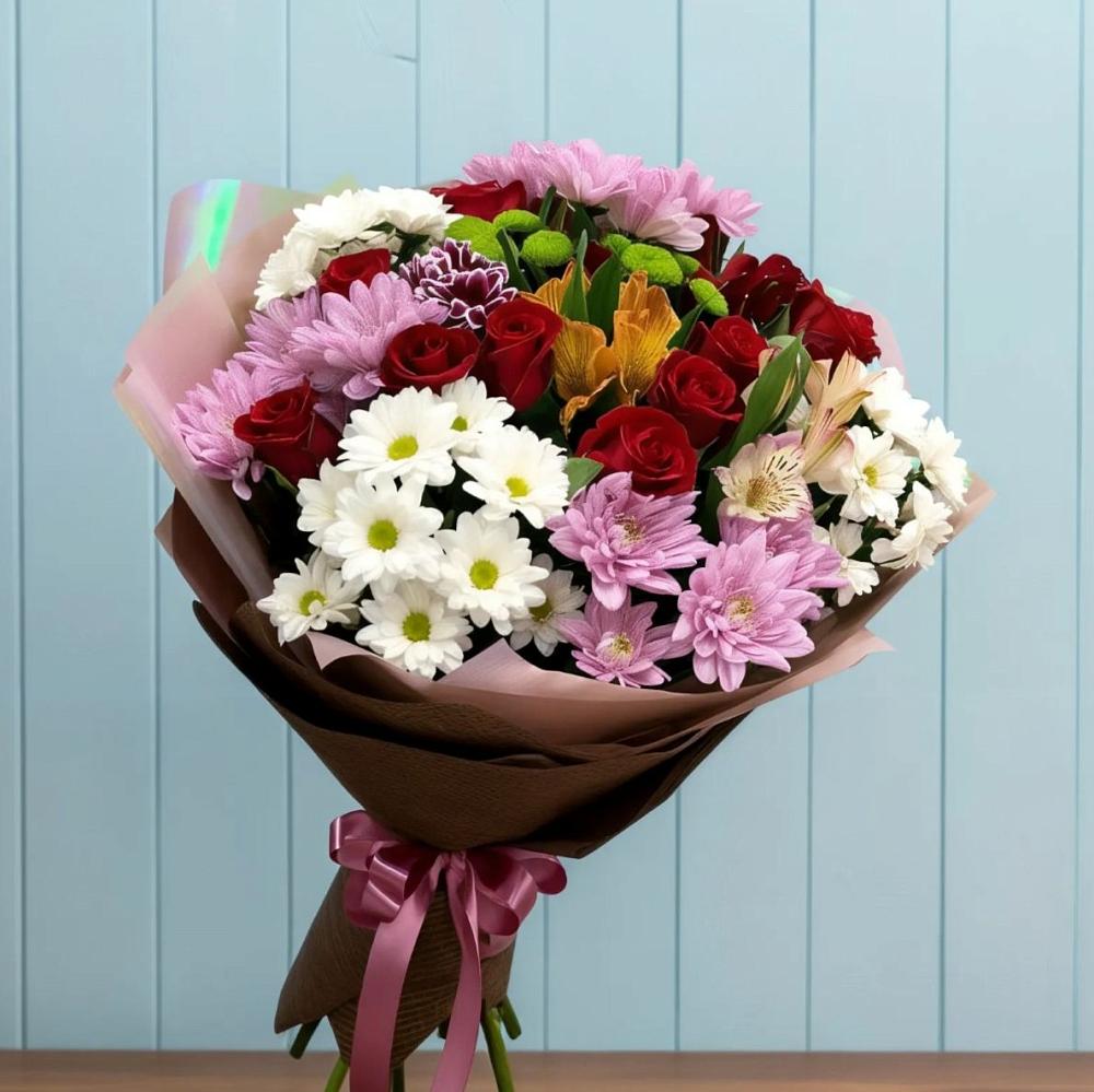 Букет цветов из: Розы, Хризантемы и Альстромерии в Кысыл-Сыре