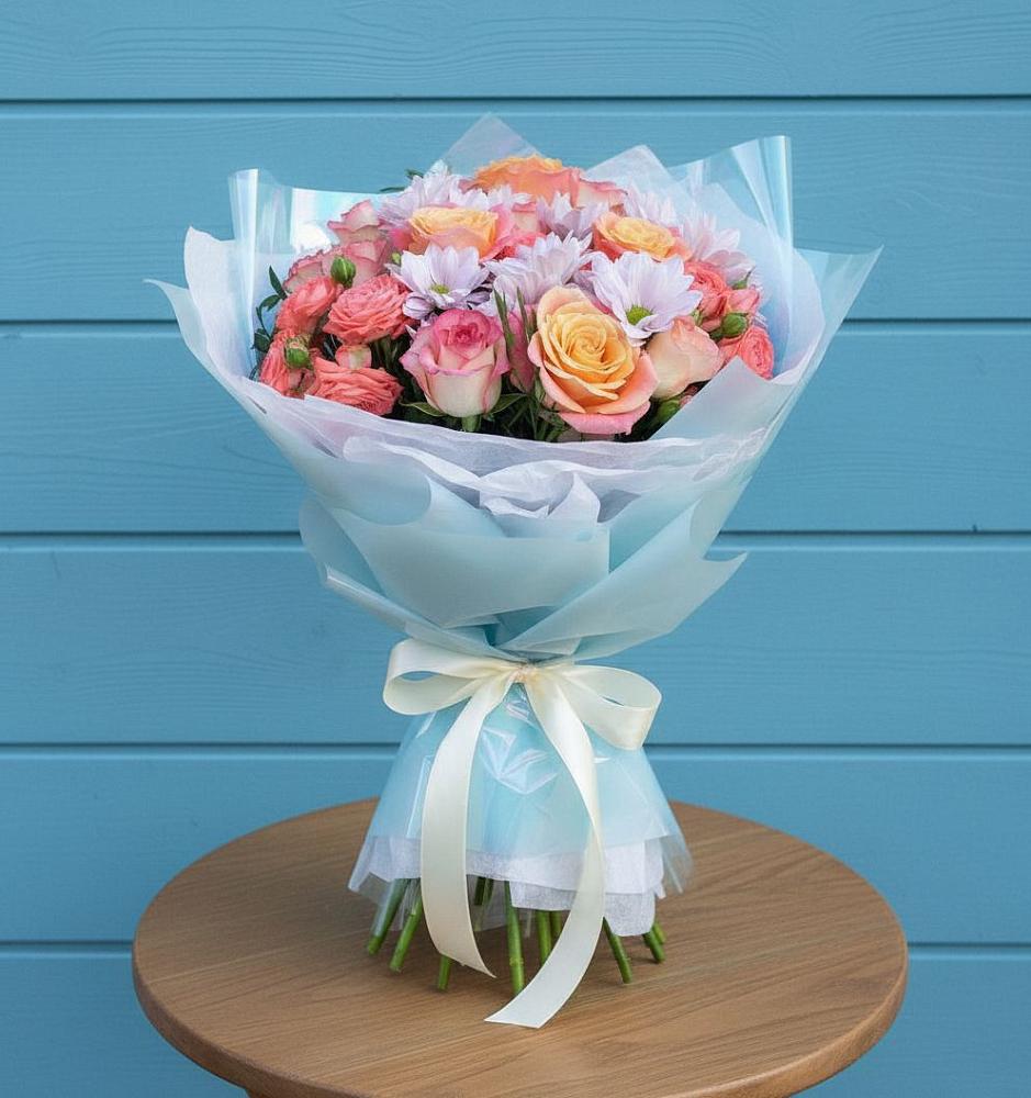 Букет цветов из: Хризантемы и Розы в Кысыл-Сыре